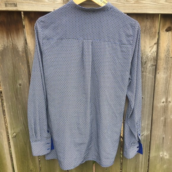 Dalia Collection blue & black geometric band collar blouse - size M - Picture 7 of 8